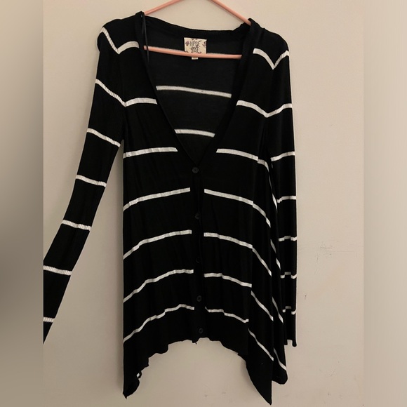 Size M Black with White Stripes Cardigan/Sweater - Picture 2 of 3